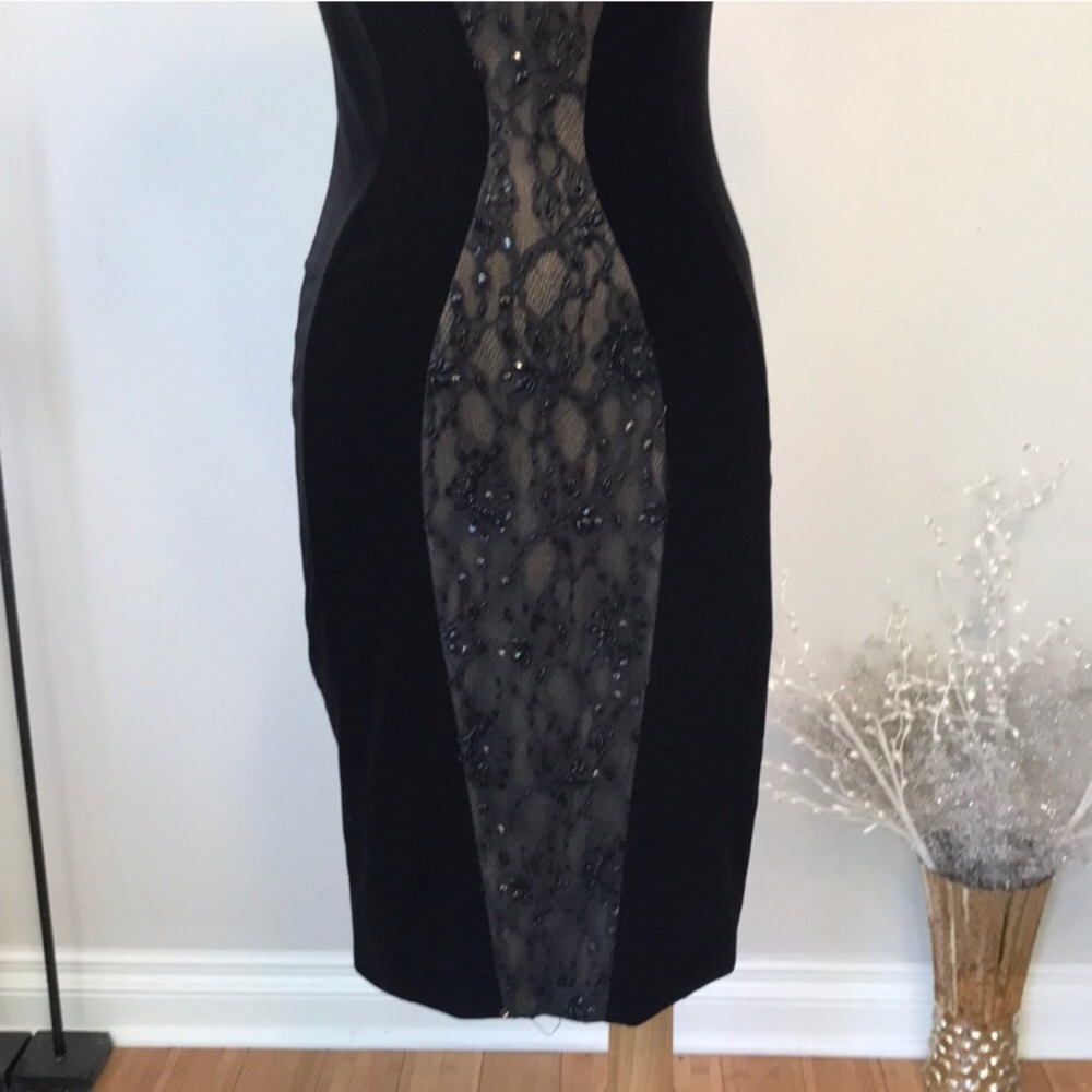 Mac Duggal Black Nude velvet beaded dress NWOT - Picture 3 of 5